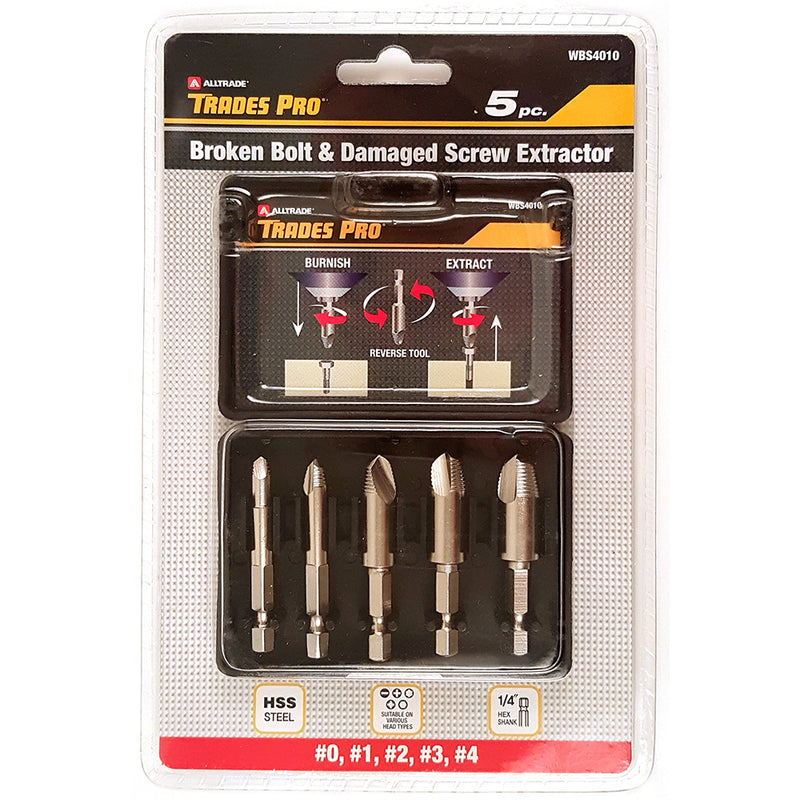 Trades Pro 5pc Broken Bolt & Damaged Screw Extractor Set