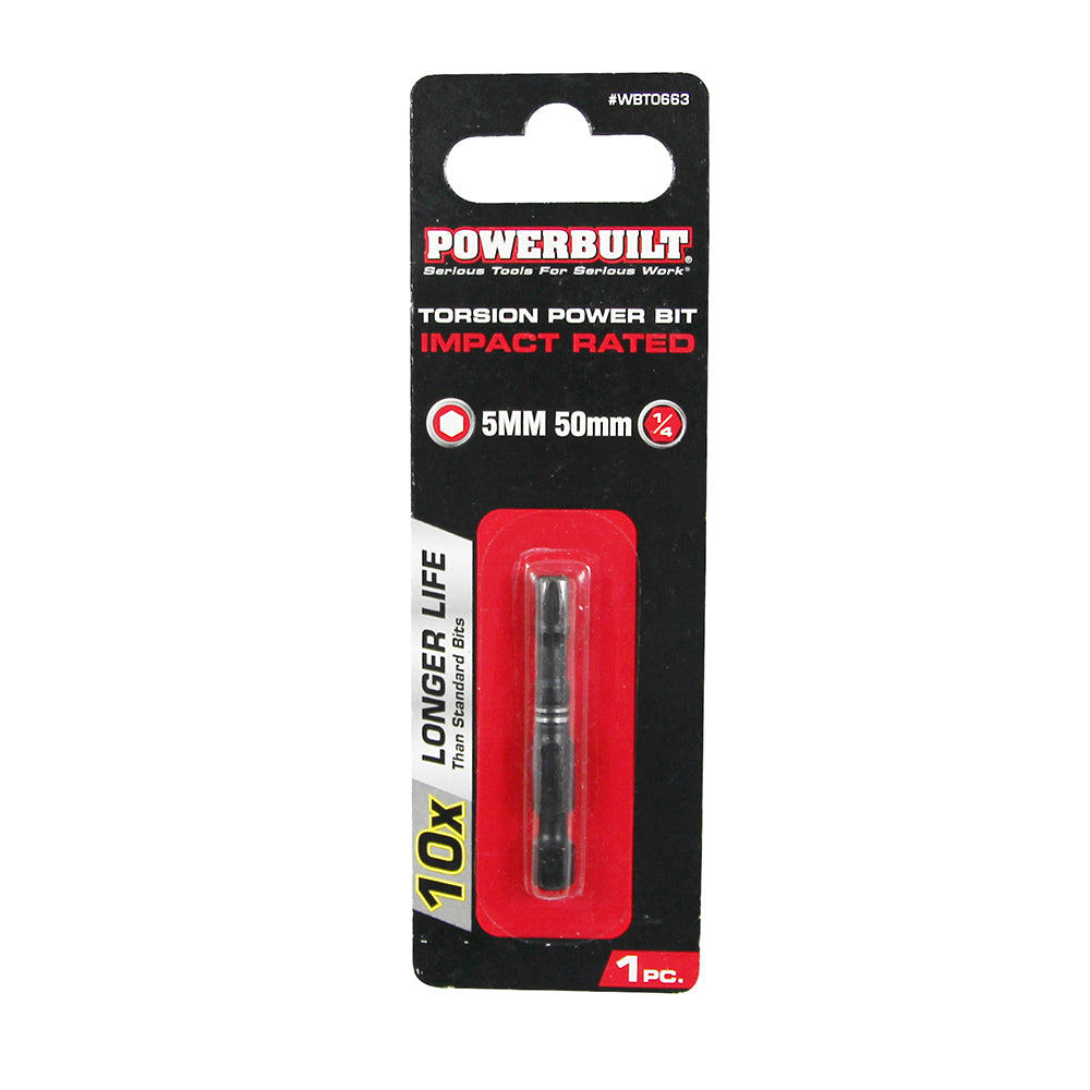 Powerbuilt 1/4" Torsion Impact Power Bit - Hex 5mm - 50mm