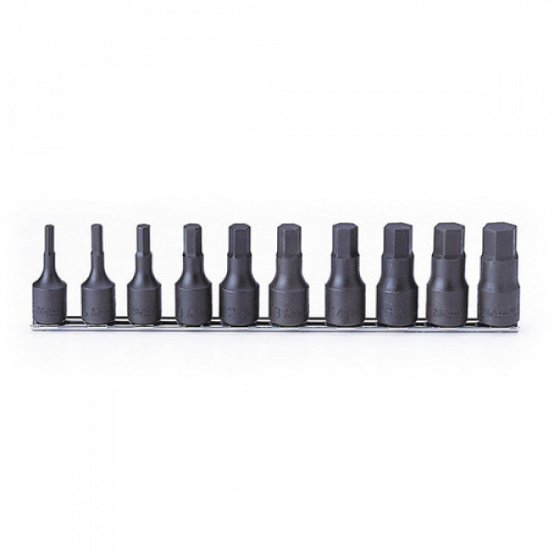 Koken 1/2" Dr Hex Socket Set On Rail - 10pc