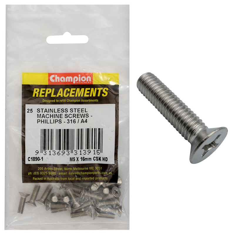 Champion M5 x 16mm Machine Screw -Csk -Ph -316/A4