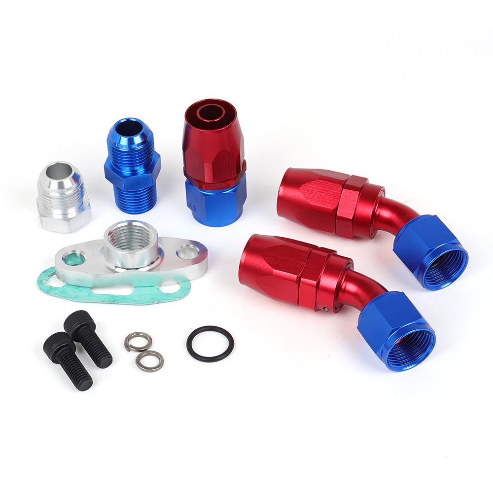 T3/T4 Turbocharger Oil Drain Kit (-10AN) | 2-Bolt Flange & Alloy Fitting