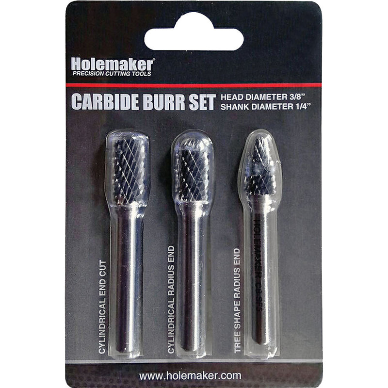 Holemaker 3pc Carbide Burr Set-3/8in Headx1/4in DC