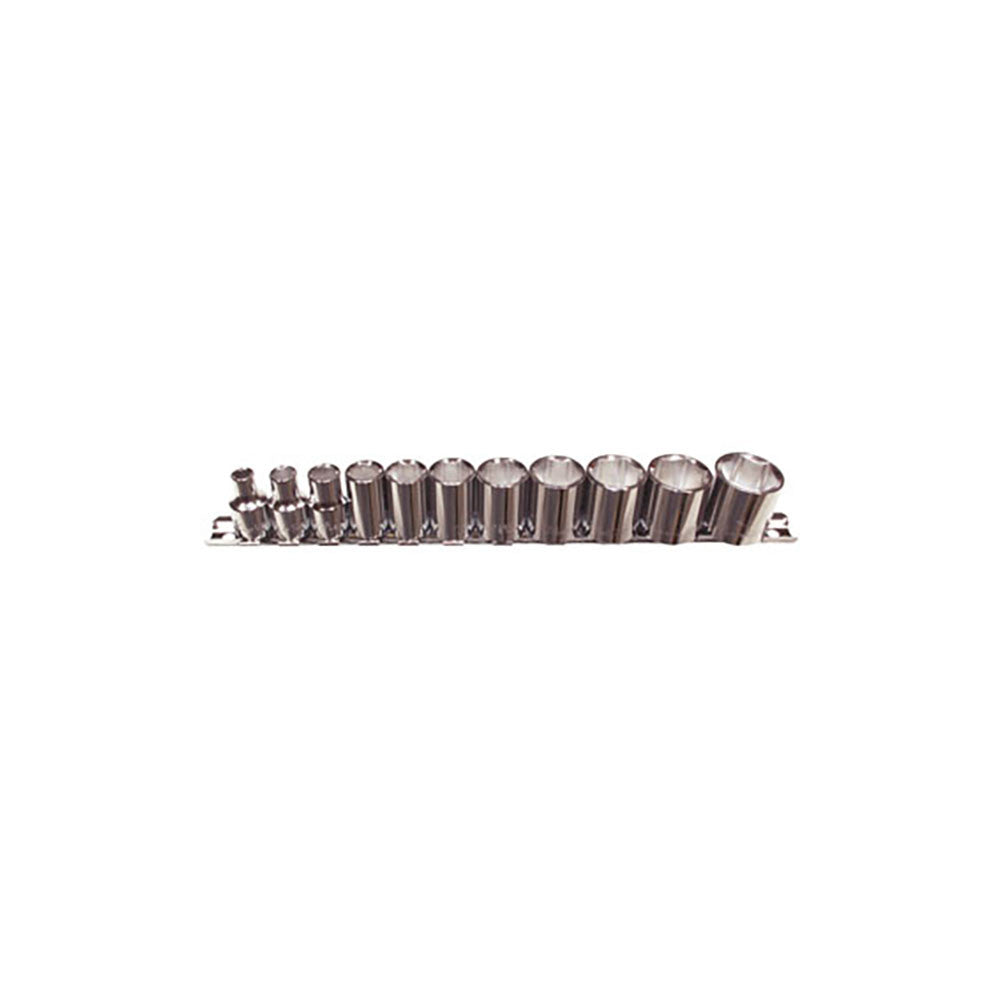 T&E Tools 3/8" Dr. 6 Point SAE Socket Set 11 Piece On Rail  - 1/4" - 7/8"