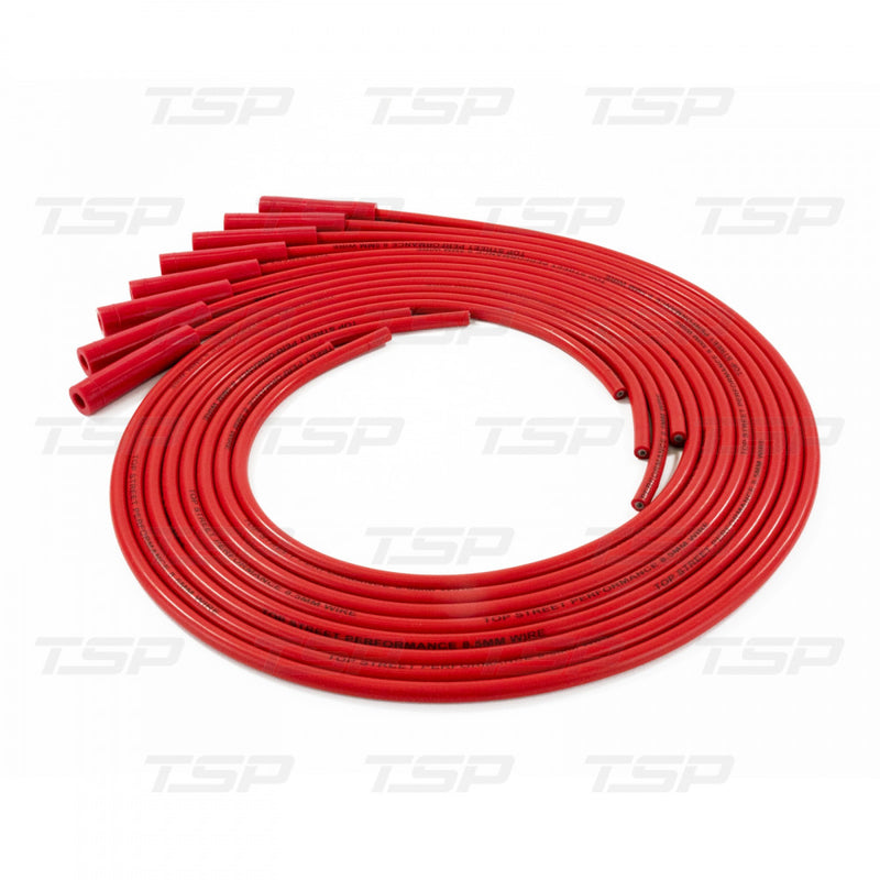 TSP 8.5mm UNIVERSAL RED IGNITION WIRES WITH 180° PLUG BOOTS