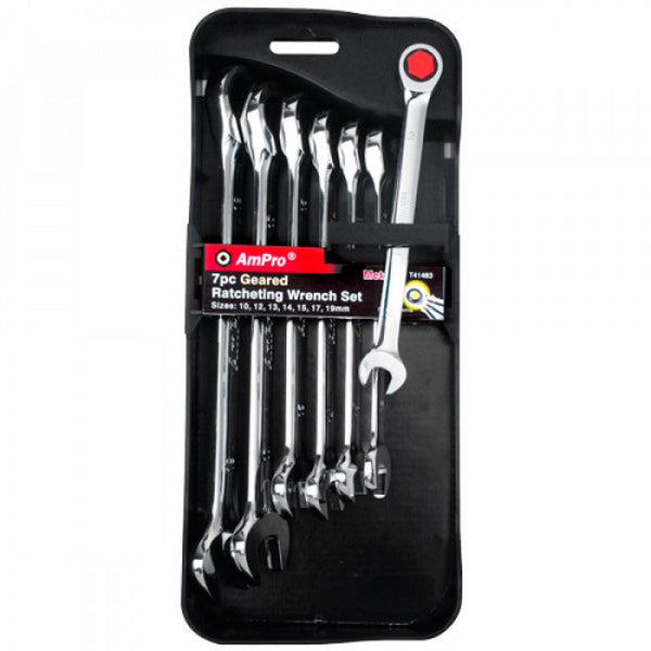 AmPro Reversible Geared Wrench Set 7pc-10-19mm