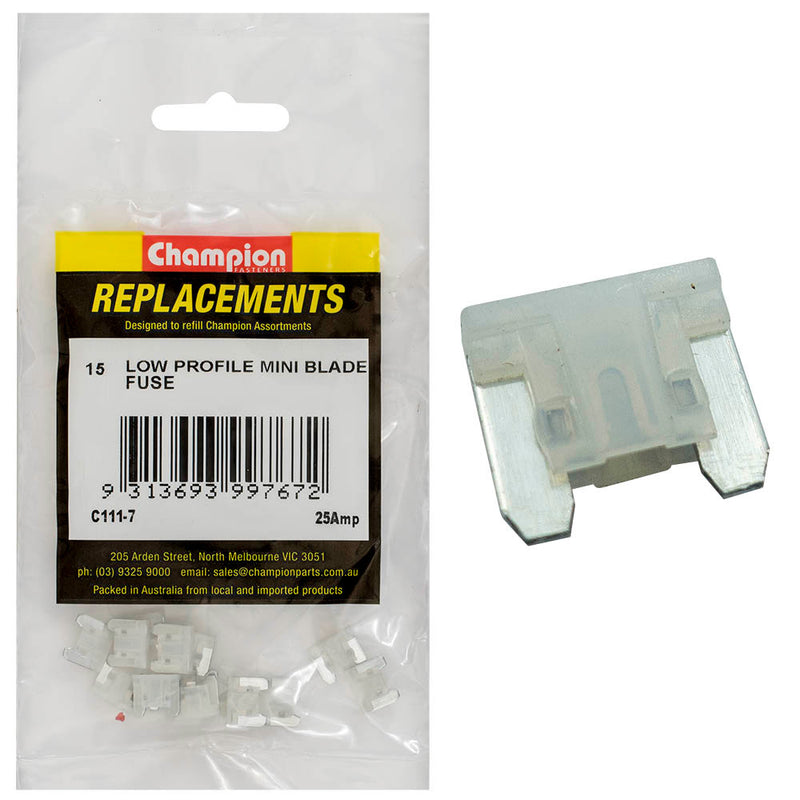 Champion 25Amp Low Profile Mini Blade Fuse (Clear)