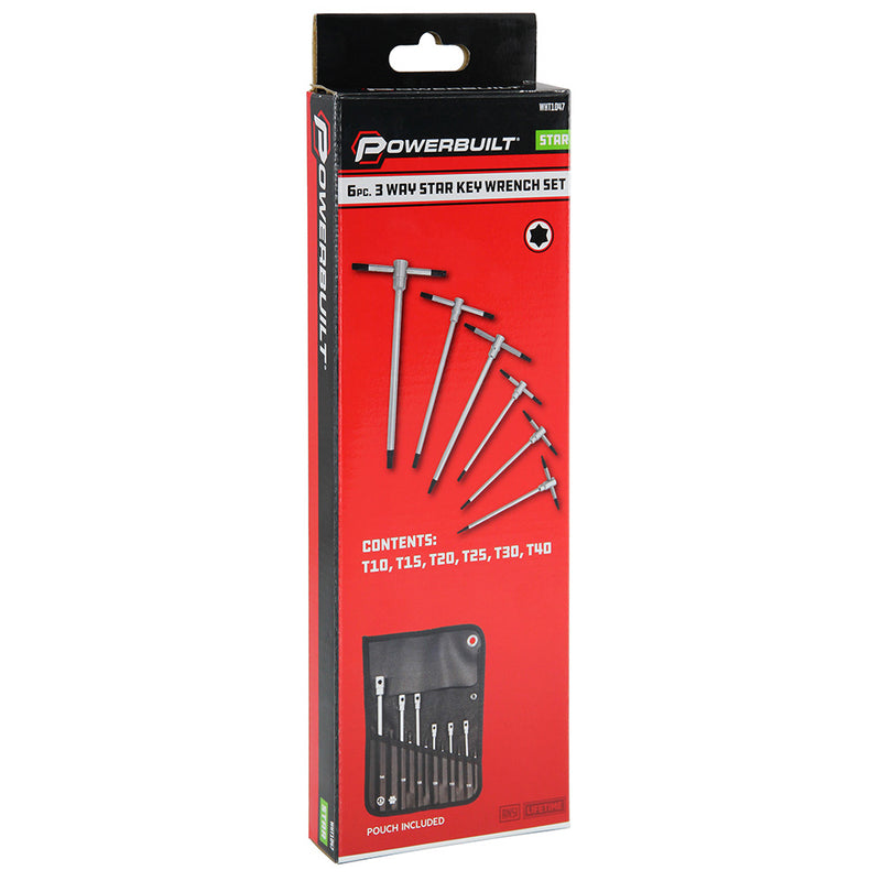 Powerbuilt 6pc Star Torx Key 3-Way T-Wrench Set