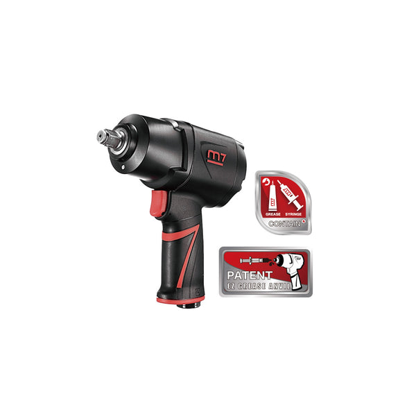 M7 Air Impact Wrench 1/2" Drive Twin Hammer Ez Grease 1200Ft