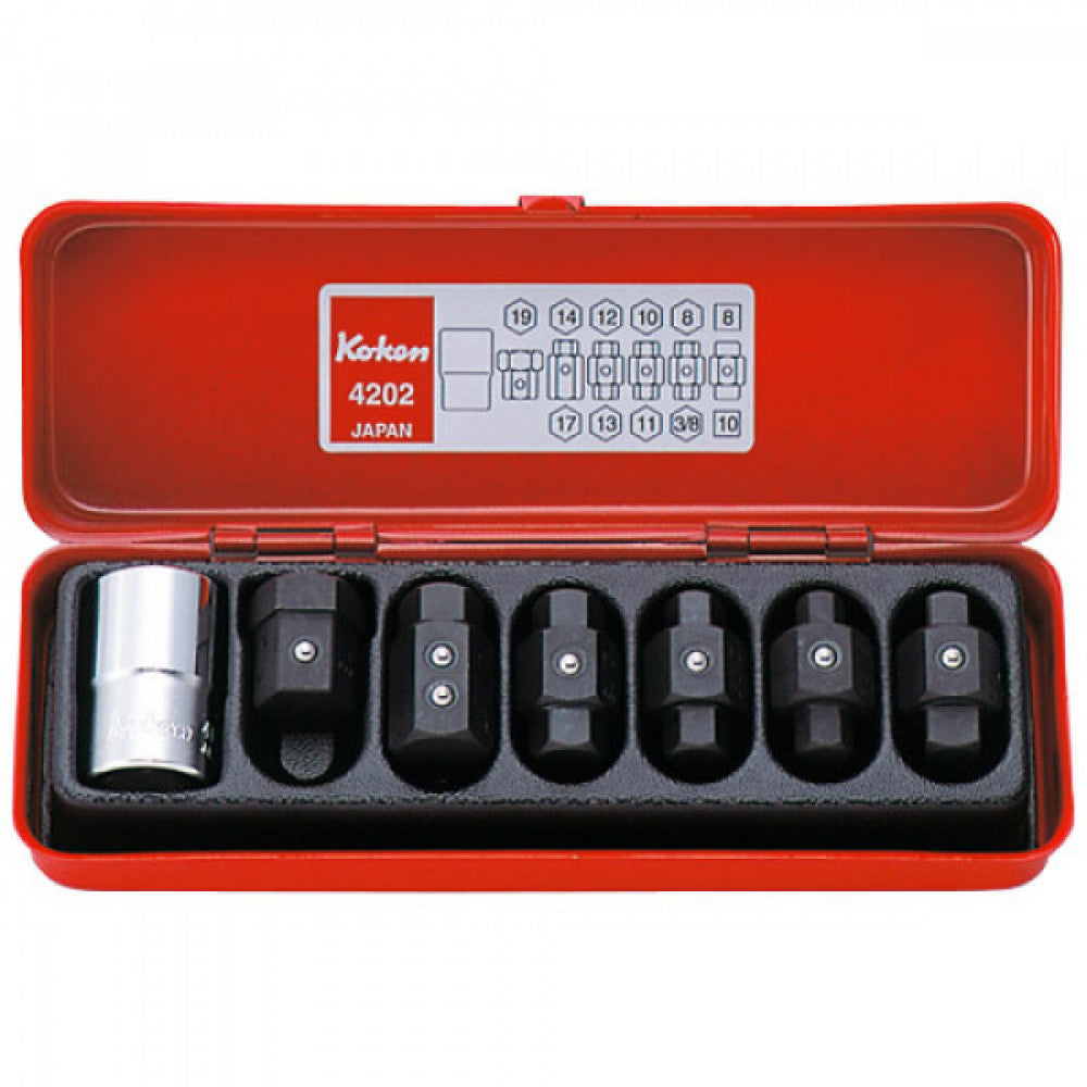 Koken 1/2" Dr Drain Plug Key Set 7pc 8Sx10S,8H 19H
