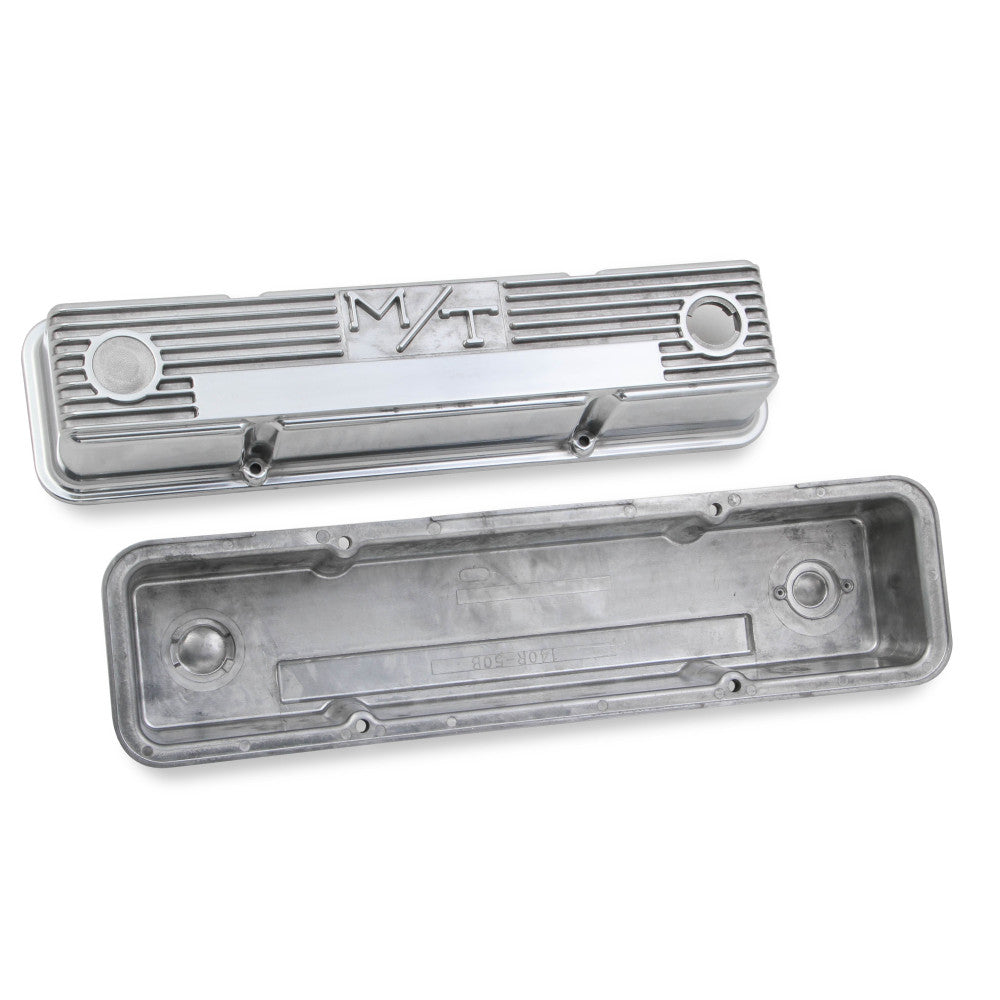 Holley Valve Covers Chev SB Polished - Cast Holley M/T Vintage Series Set#241-82