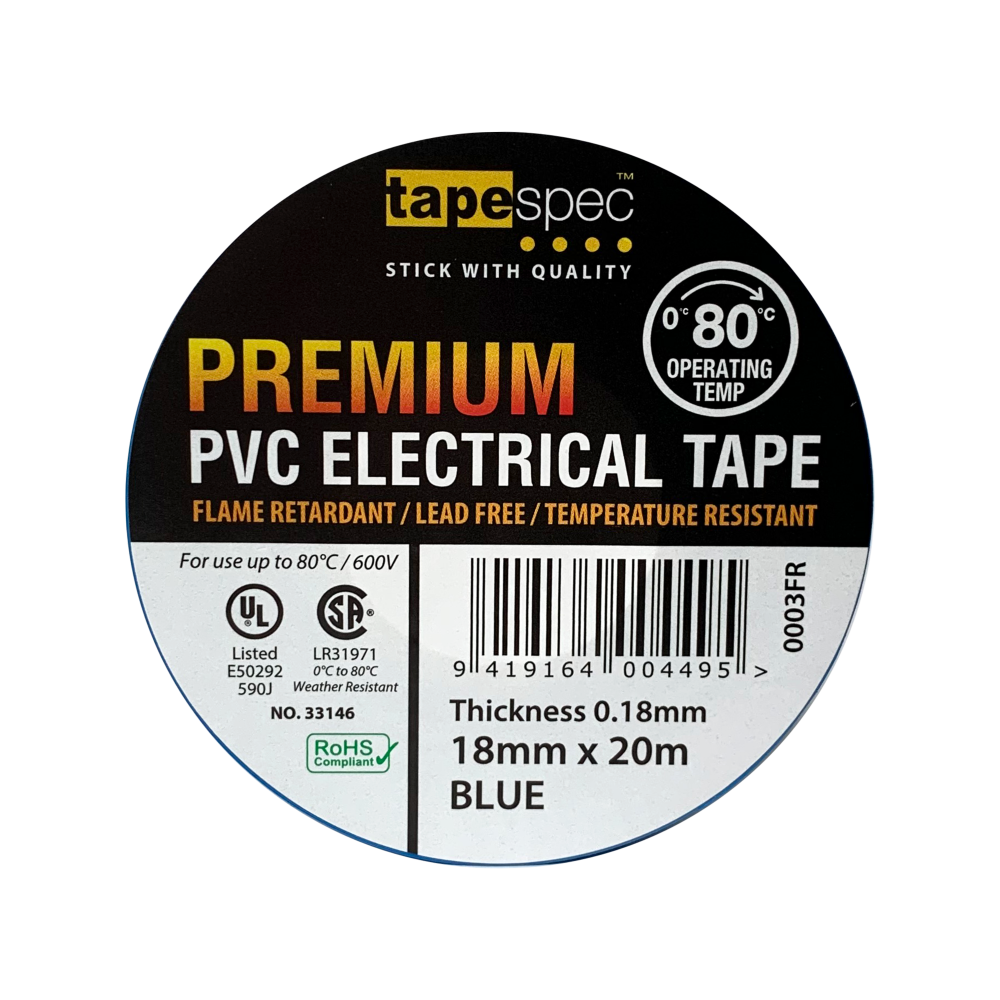 0003FR Blue Premium PVC Electrical Tape 18mmx20m - MOQ - 10 Pack