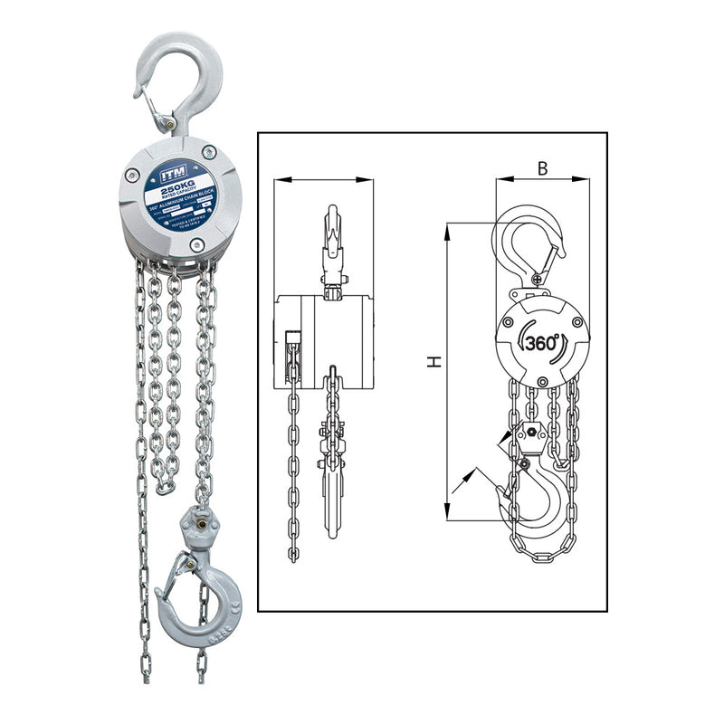 ITM Chain Block, Aluminium 360 Degree, 250Kg, 3M Lift