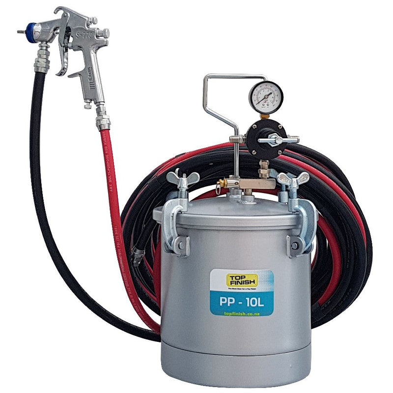 Paint Pressure Pot Kit 10 Litre - Incl 5m Hoses & S-770 Spray Gun 1.7mm