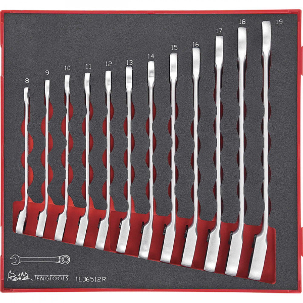 12Pc Rev. Ratchet Roe Comb. Spanner Set 8-19mm