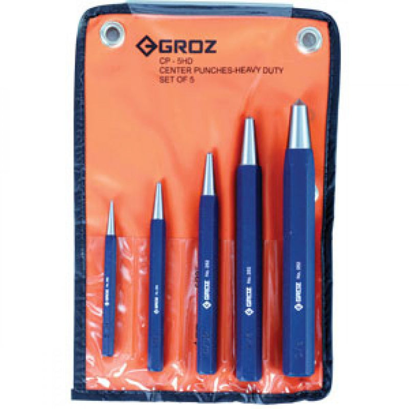 Groz 5Pc H/Duty Centre Punch Set (2.0mm To 10.0mm)