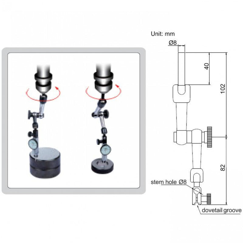 Insize Dial Test Indicator Centering Holder 8mm Shank Insize 6295-1A