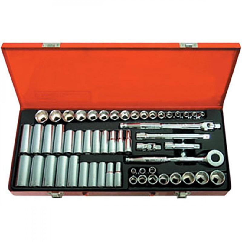 T&E Tools 56Pc 3/8" Drive 6Pt . Standard And Deep SAE/Metric Socket Set