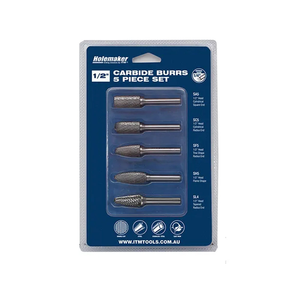 Holemaker 5 Piece Carbide Burr Set, Blister Pack