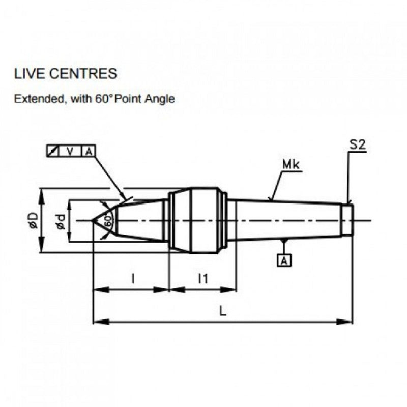 3MT Live Lathe Centre Extended Point