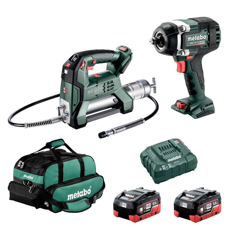 Metabo 18V Cordless Grease Gun & 800Nm Impact Wrench Kit - AU68206150