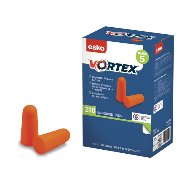 Esko Vortex Earplugs Foam Uncorded, Box 200 Pairs