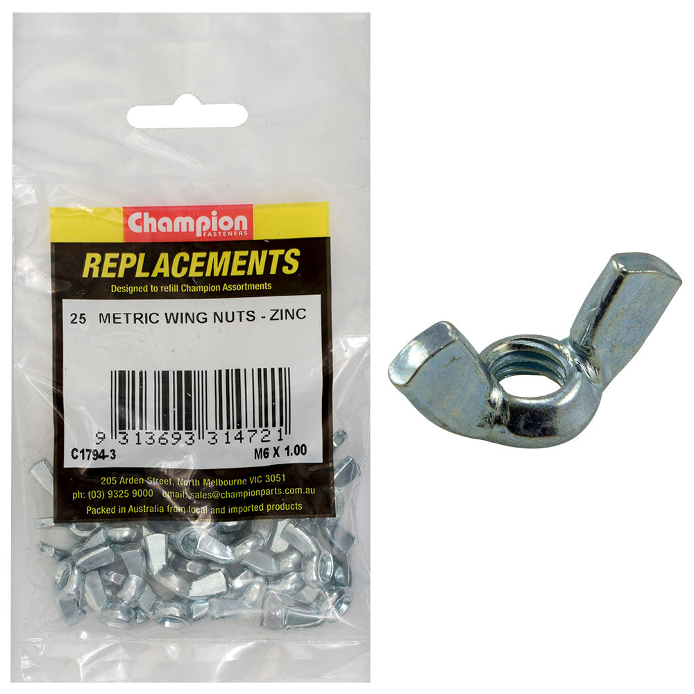 Champion M6 x 1.00 Wing Nut -25 Pack