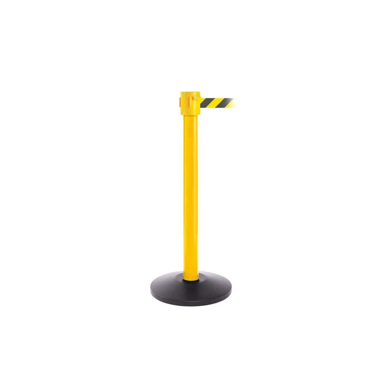 Free-Standing Retractable Belt, 10.6m, Yellow Pole, Black/yellow Belt