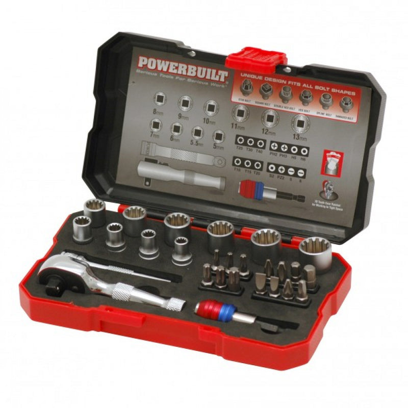 Powerbuilt 1/4 & Bit 28Pc Spline Socket Set