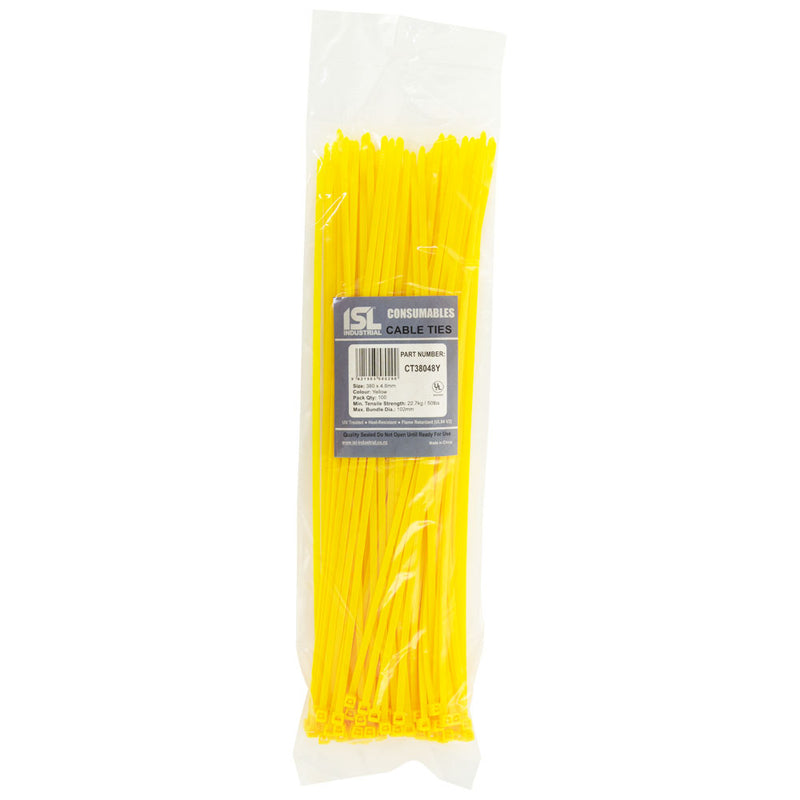 Isl 380 x 4.8mm Nylon Cable Tie - Yellow - 100Pk