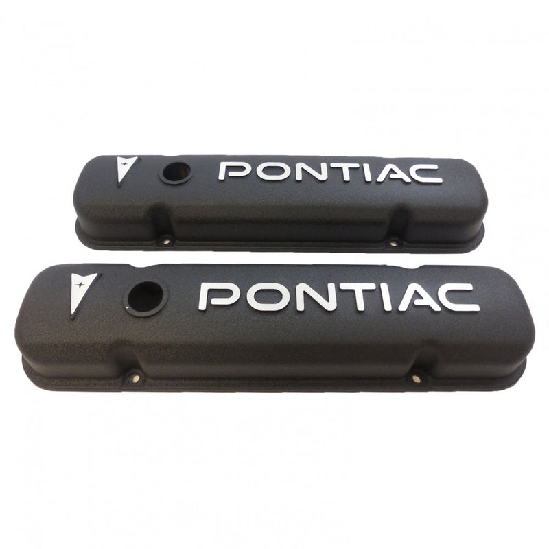 RPC PONTIAC VALVE COVERS WITH LOGO BLACK