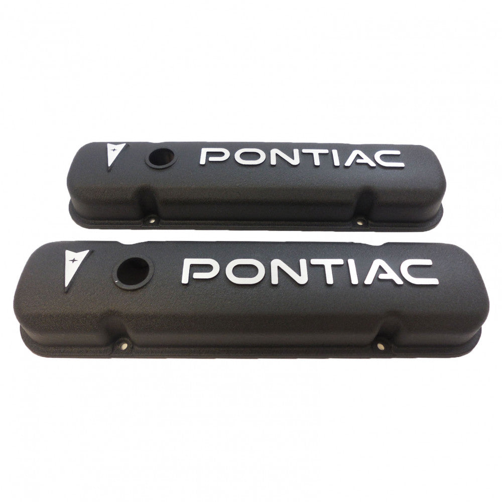RPC PONTIAC VALVE COVERS WITH LOGO BLACK #6520