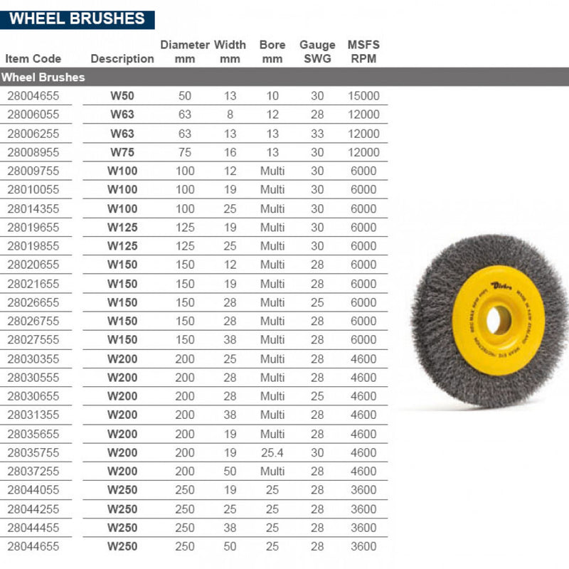 250x25mm 25mm Bore 28 Gauge Wire Wheel