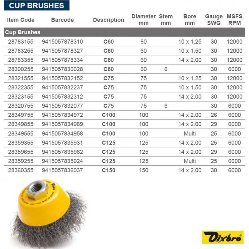 C125- 125mm Cup Brush Crimped Wire M14x2  26G