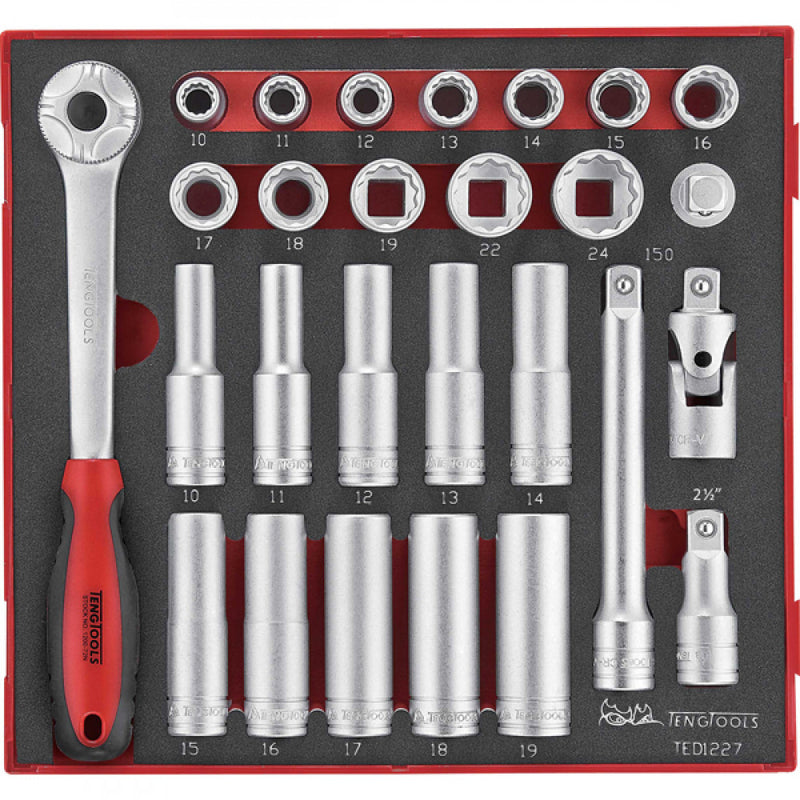 27Pc 1/2in Dr 12-Pnt Skt & Accessory Set 10-24mm