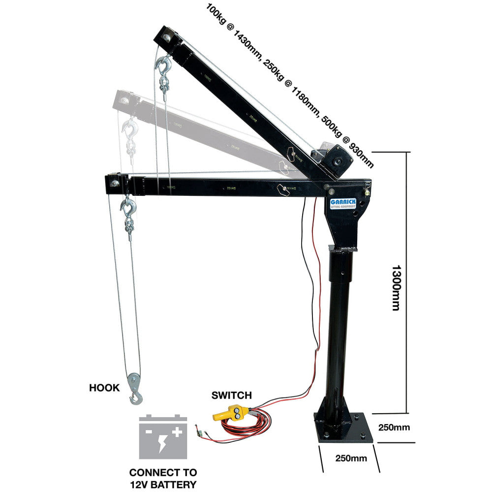Garrick Swivelling Ute Mount 12V Crane 500/800kg Capacity