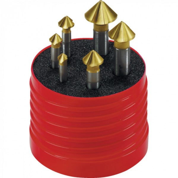 Walter 6Pce 90 Degree 3 Flute TIN CounterSink Set