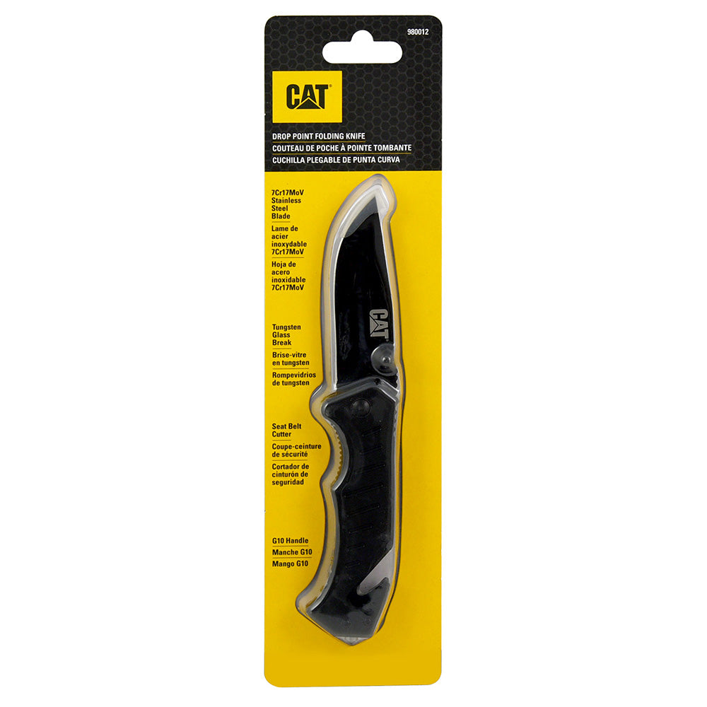 CAT 200mm Drop Point Folding Knife W/Glass Break & Belt Cutter
