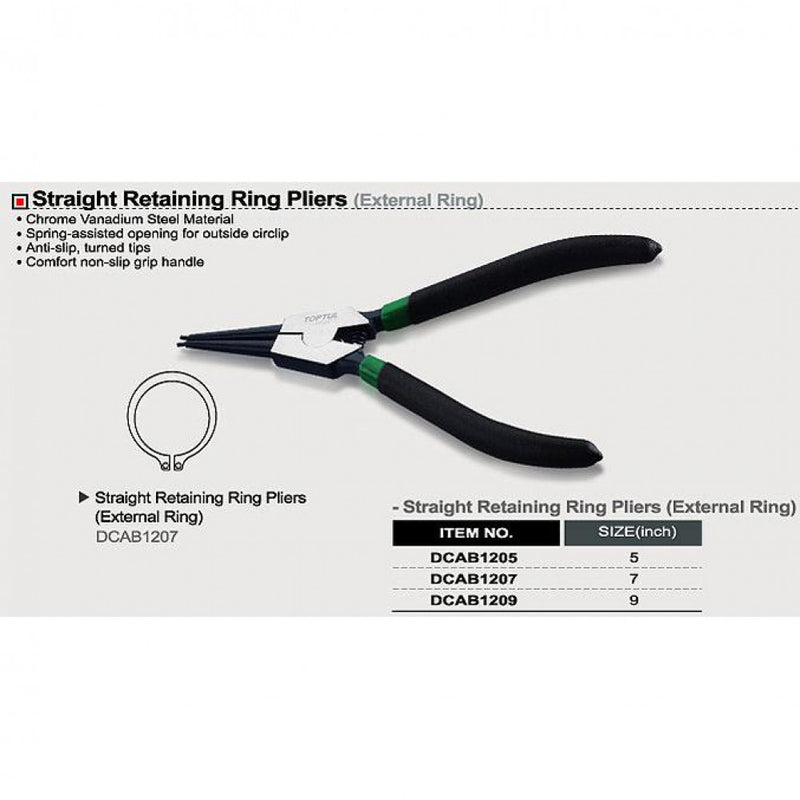 Plier Circlip External Straight Tip 7" Toptul DCAB1207