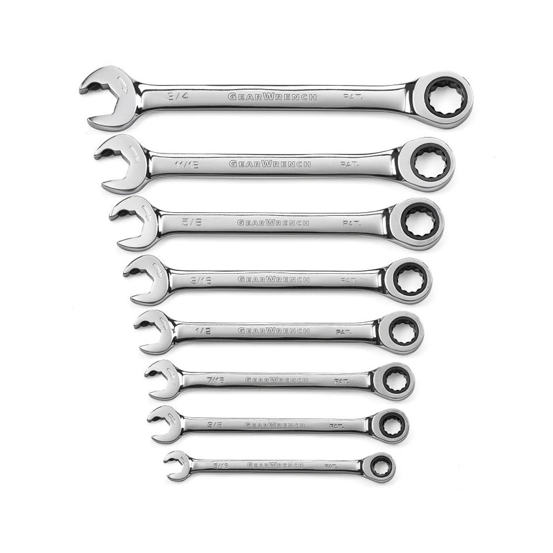 GearWrench Wrench Set Combination Ratcheting Open End Rack SAE 8Pc