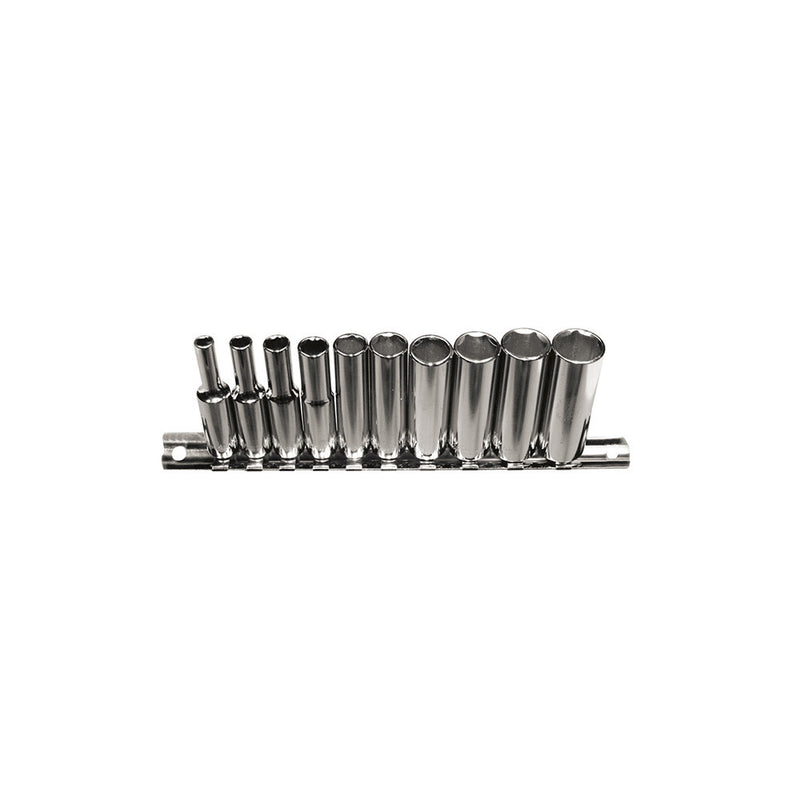 T&E Tools 10Pc 1/4" Dr. 6Pt Deep Metric Socket Set