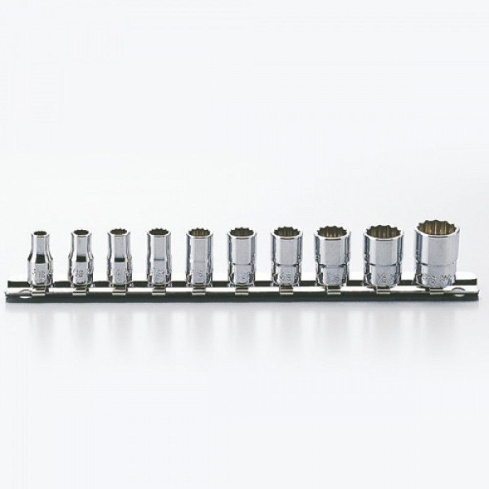 Koken 1/4" Dr Aerospace Socket Set On Rail - 10pc
