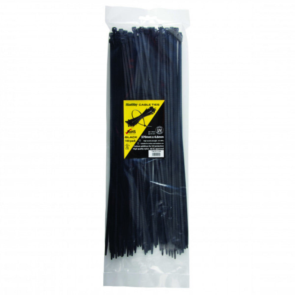 Stanway 370mm x 4.6mm Uv Black Cable Tie 100Pk