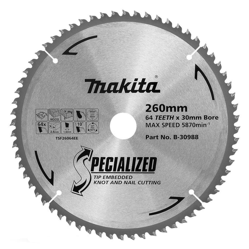 Makita Saw Blade TCT 260x30mm 64T WD/NAIL