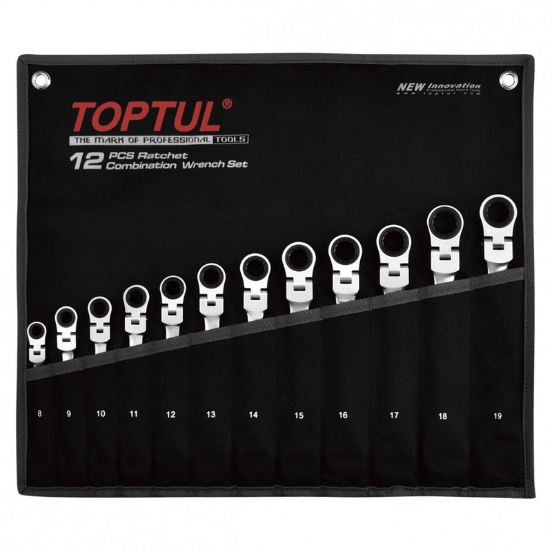 Toptul Flex Head Geared Wrench Set 12pce Metric