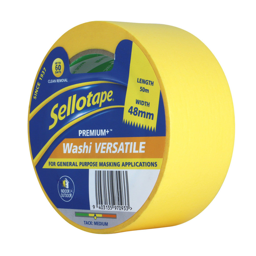 Sellotape Washi Premium+ Versatile Yellow 48mm x 50m Pk 33