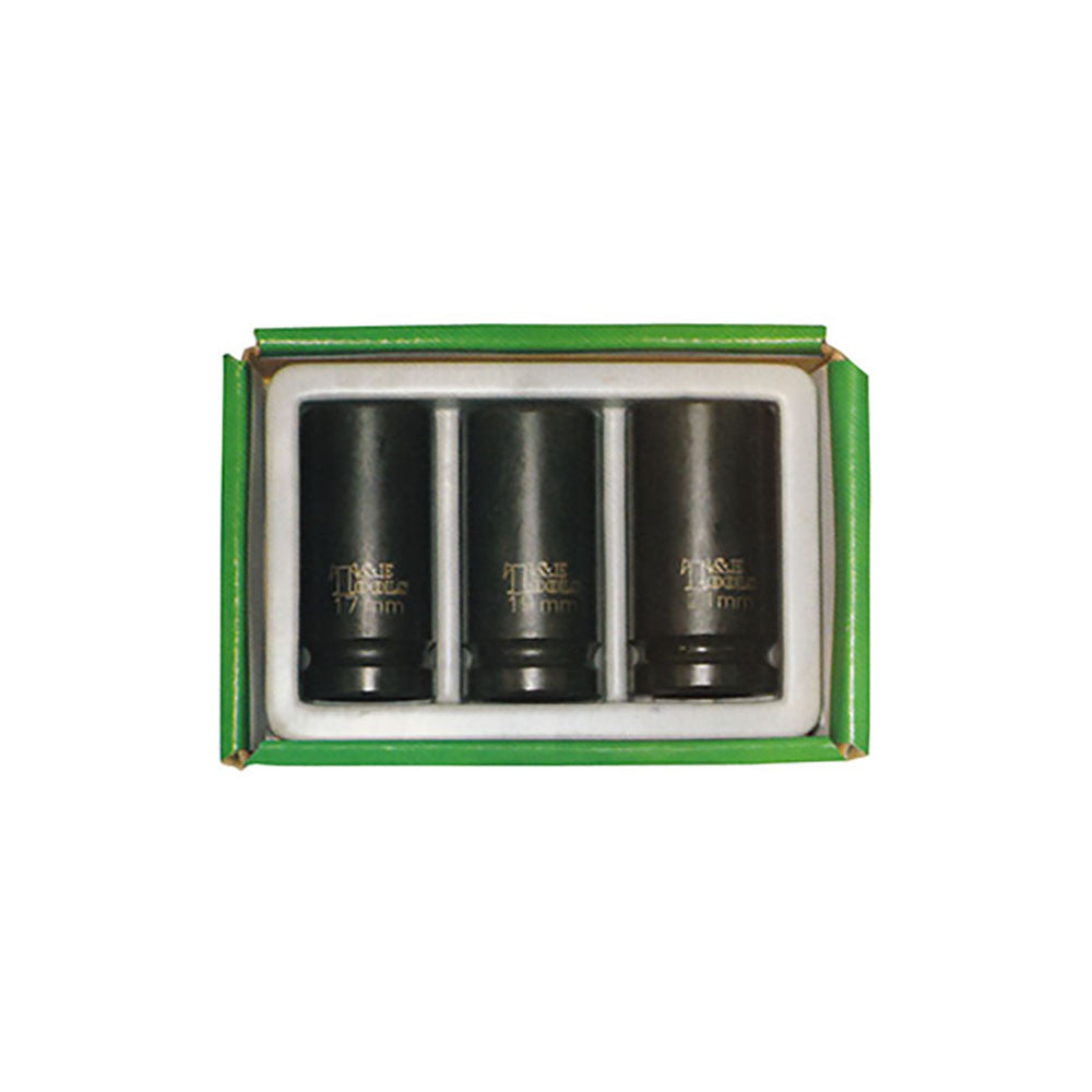 T&E Tools 3 Piece Extra Slim Deep Impact Socket Set