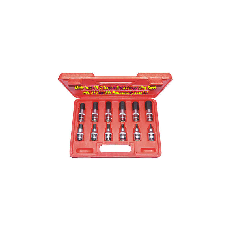 T&E Tools 1/2" Dr. 12Pc SAE In-Hex Socket Set