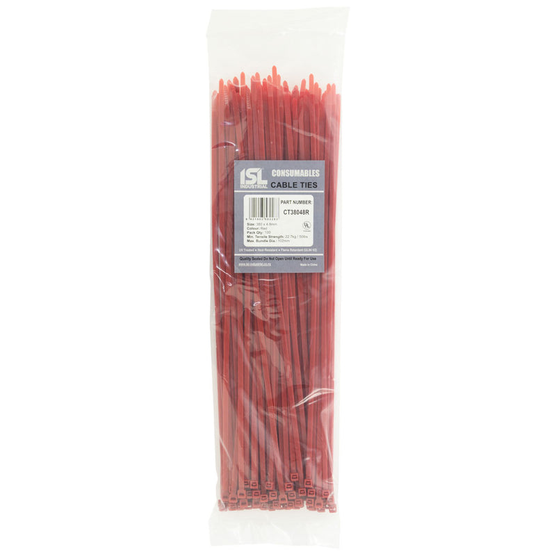 Isl 380 x 4.8mm Nylon Cable Tie - Red - 100Pk