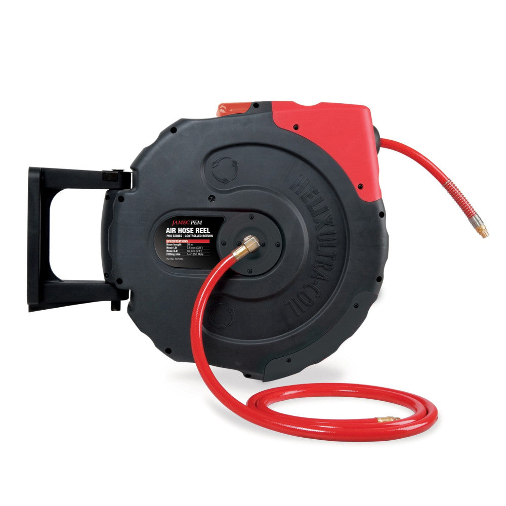 Jamec Air Hose Reel - Retractable - 10mm (3/8") - 20 Metres - PVC Hose