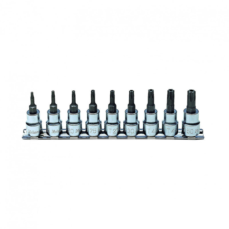 Koken 3/8"Dr Penta-Lobe Bit Socket Set On Rail 9pc